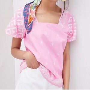 Pink Square-Neck Short Sleeve Top - Brand